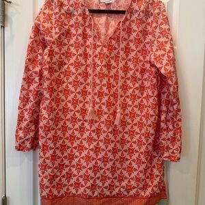 Nvelop 100% Cotton Women’s Red Bohemian Swim Coverup Tunic with Tassel Tie